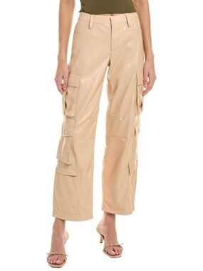 Alice + Olivia Luis Vegan Leather Wide Leg Cargo Pants in Sand Size 4